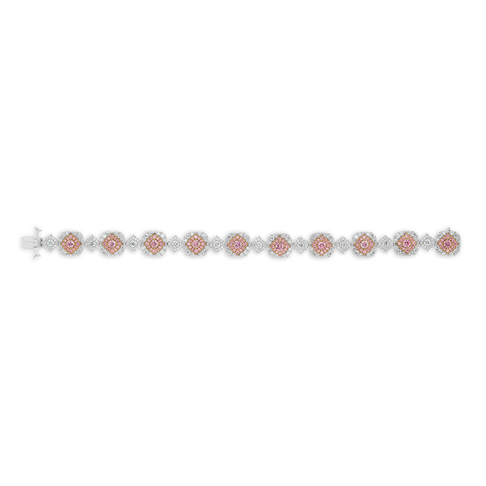L.J. West Argyle Fancy Intense Pink Diamond & White Diamond Halo Bracelet in Platinum