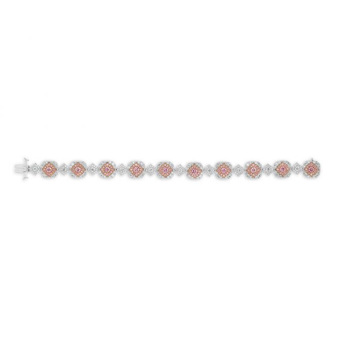 L.J. West Argyle Fancy Intense Pink Diamond & White Diamond Halo Bracelet in Platinum