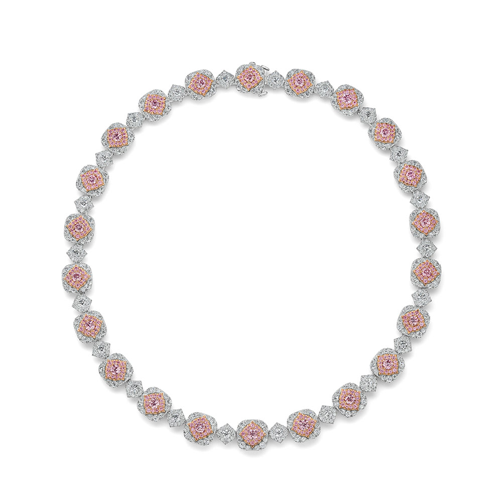 L.J. West Argyle Fancy Pink Diamond & White Diamond Halo Riviera Necklace in Platinum