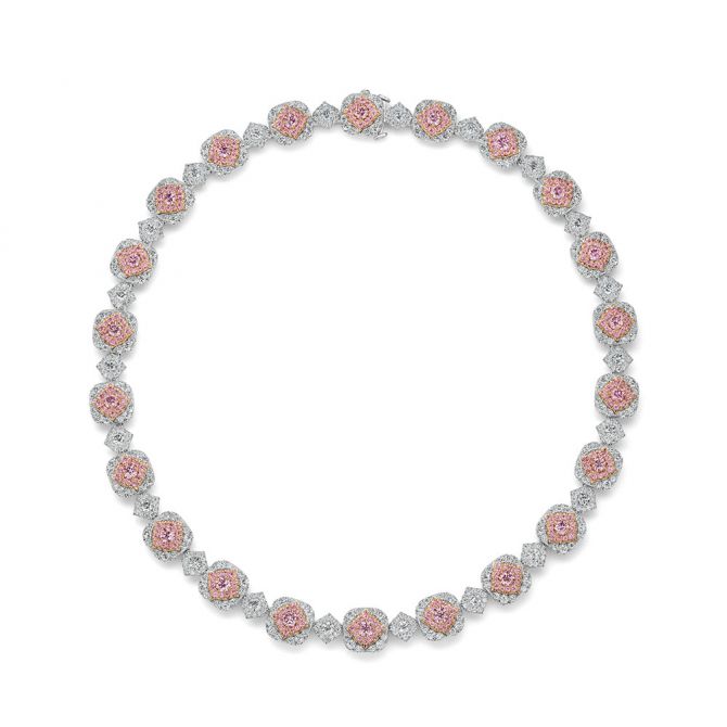 L.J. West Argyle Fancy Pink Diamond & White Diamond Halo Riviera Necklace in Platinum