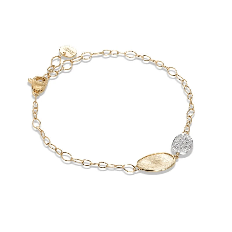 Marco Bicego Lunaria Collection 18k Yellow Gold and Diamond Petite Double Leaf Bracelet
