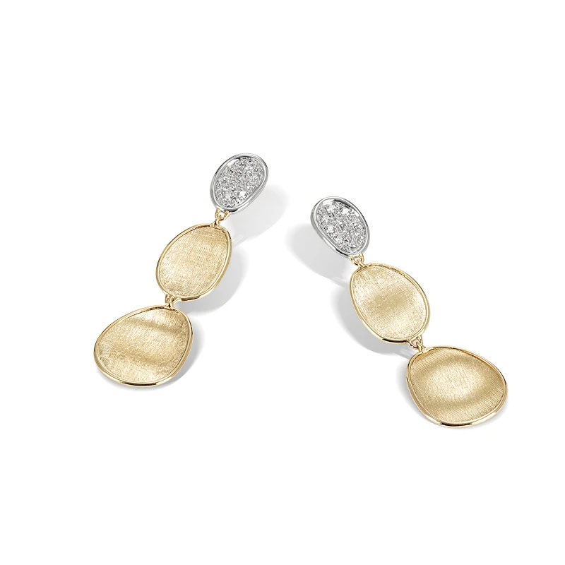 Marco Bicego Lunaria Collection 18k Yellow Gold and Diamond Petite Triple Drop Earrings