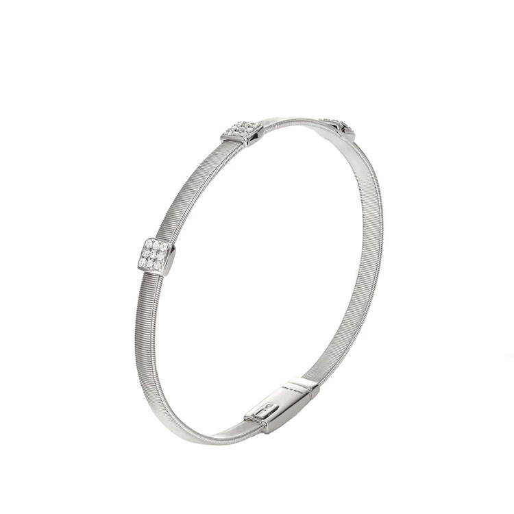 Marco Bicego Masai Collection 18k White Gold and Diamond Three Station Bracelet