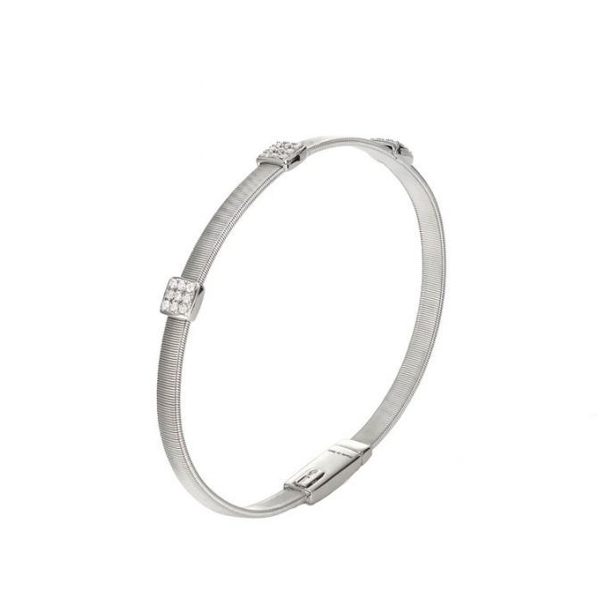Marco Bicego Masai Collection 18k White Gold and Diamond Three Station Bracelet