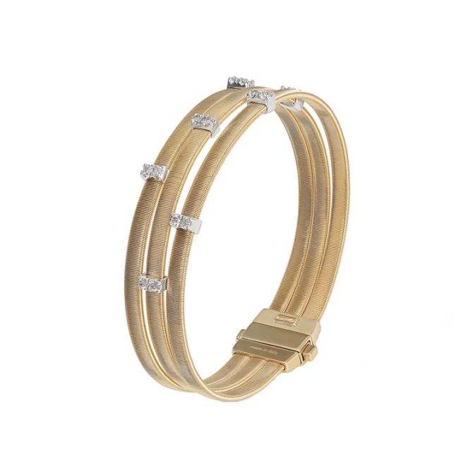 Marco Bicego Masai Collection 18k Yellow Gold and Diamond Triple Strand Bracelet