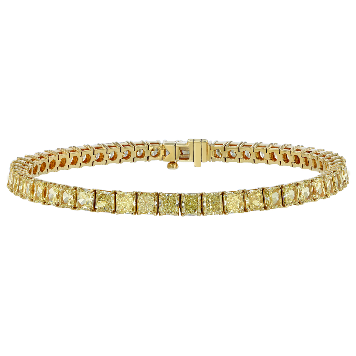 Radiant Cut Yellow Diamond Tennis Bracelet in Yellow Gold, 7.25
