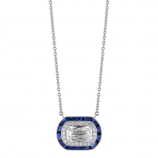 Kwiat Ashoka Diamond & Sapphire Double Halo Necklace in White Gold, 16"