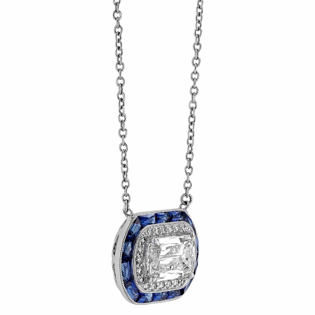 Kwiat Ashoka Diamond & Sapphire Double Halo Necklace in White Gold, 16