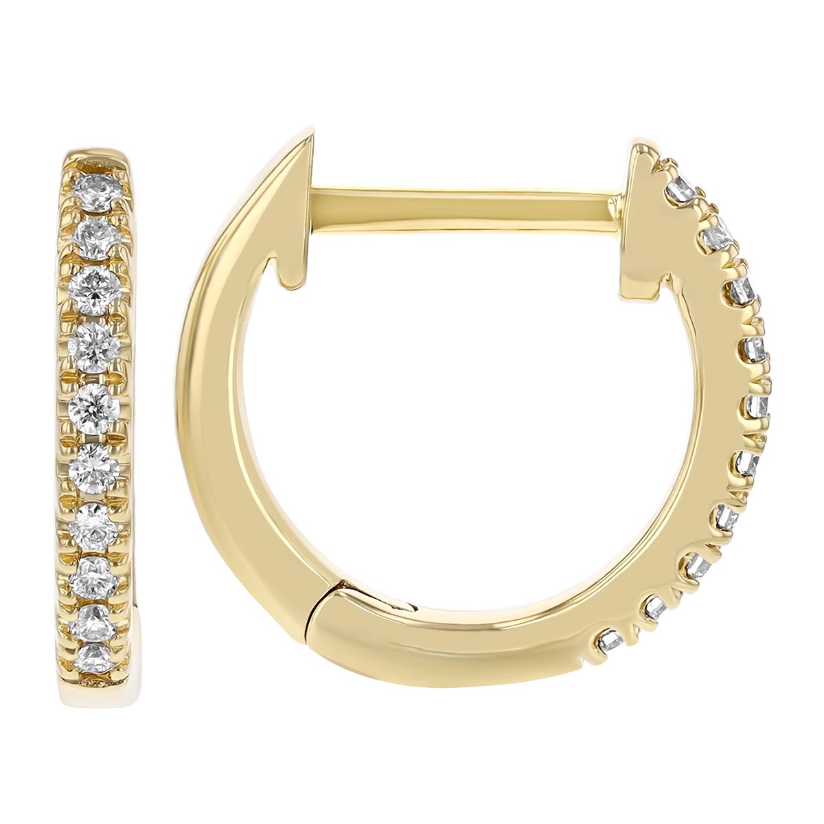 Diamond Hinged Huggie Hoop Earrings in Yellow Gold, 0.10 cttw