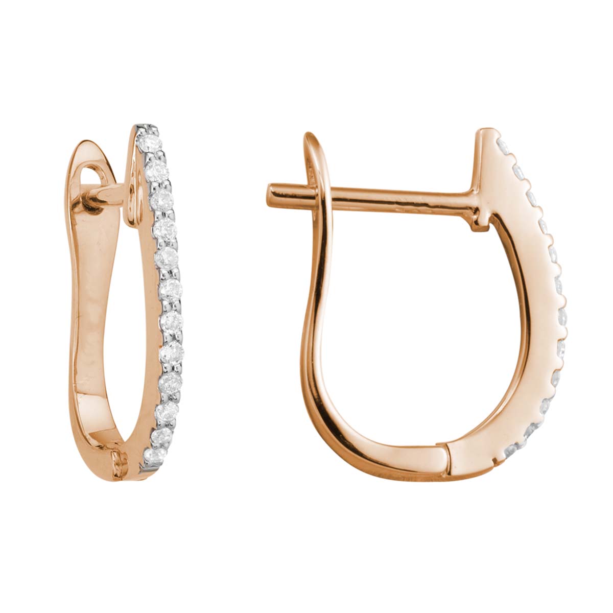 Petite Diamond Leverback Huggie Hoop Earrings in Rose Gold, 0.09 cttw