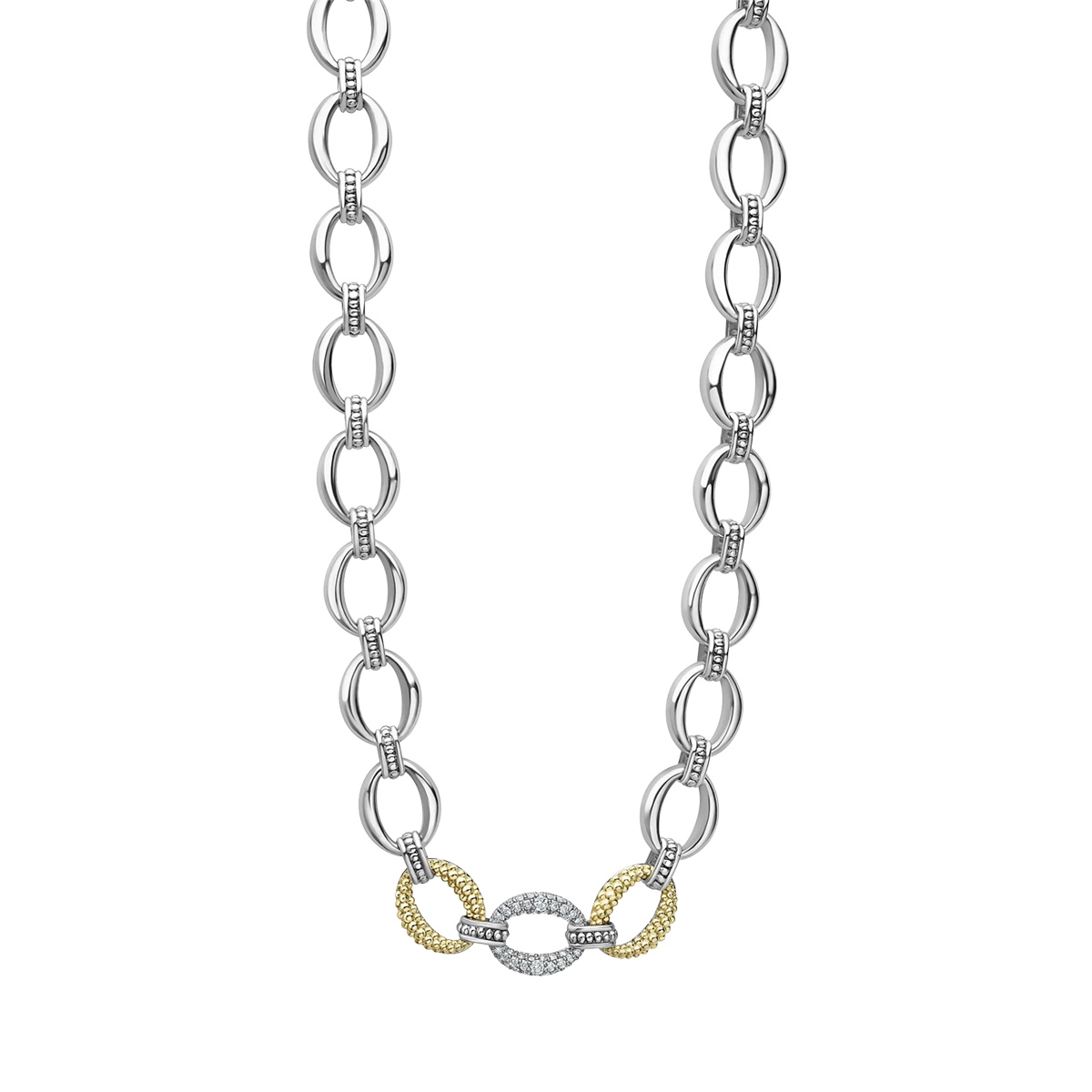 LAGOS Caviar Lux Diamond Link Single Station Necklace in Sterling Silver & Yellow Gold, 18