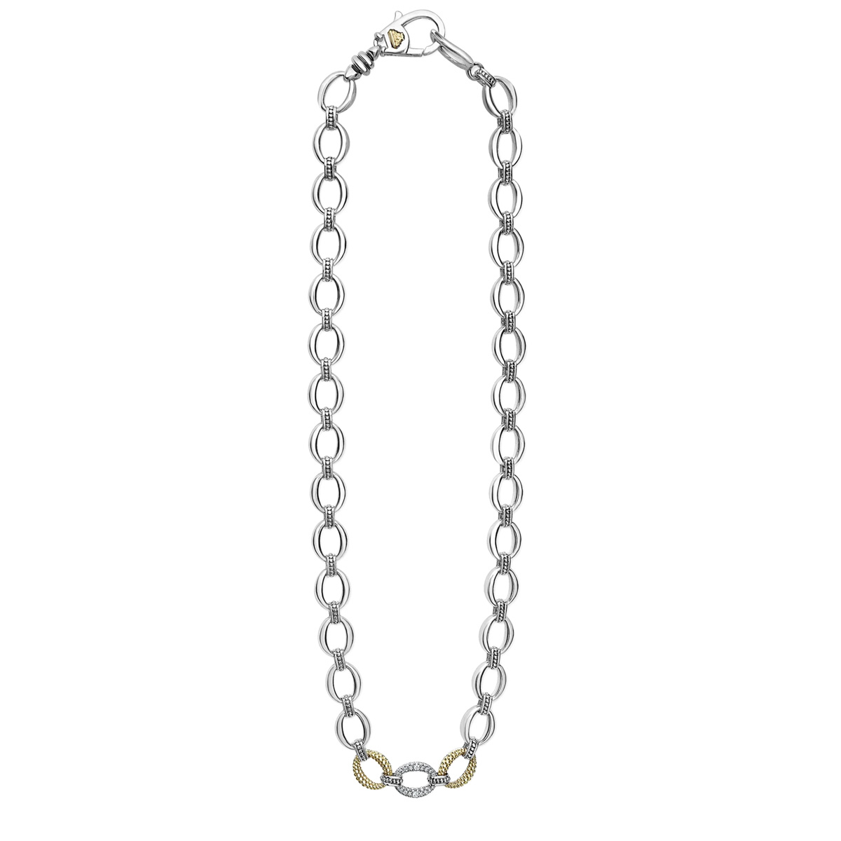 LAGOS Caviar Lux Diamond Link Single Station Necklace in Sterling Silver & Yellow Gold, 18