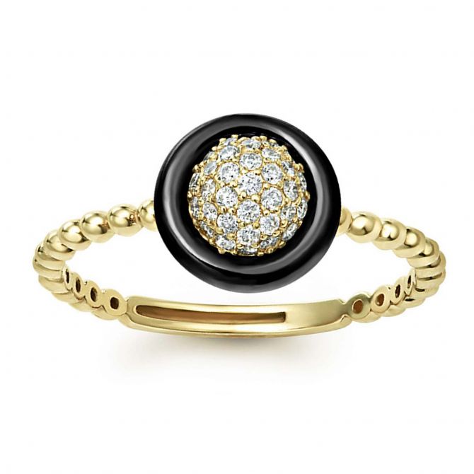 LAGOS Meridian 18K Yellow Gold Black Ceramic Diamond Ring Size 6 02 10302 DD6 Borsheims