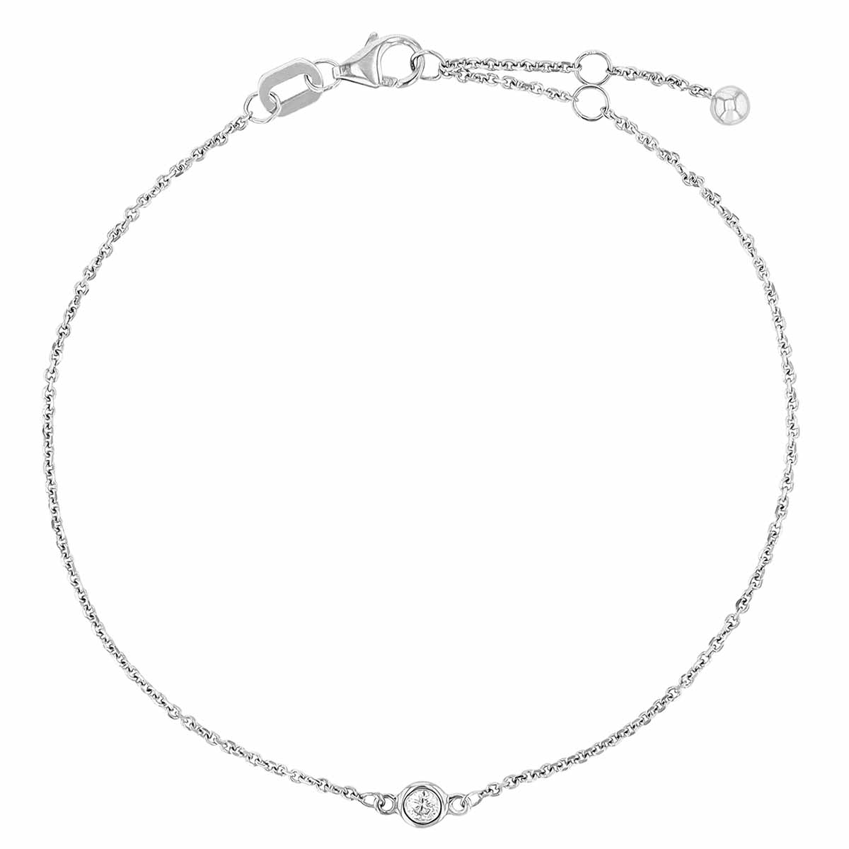 Diamond Bezel Set Single Station Bracelet in White Gold