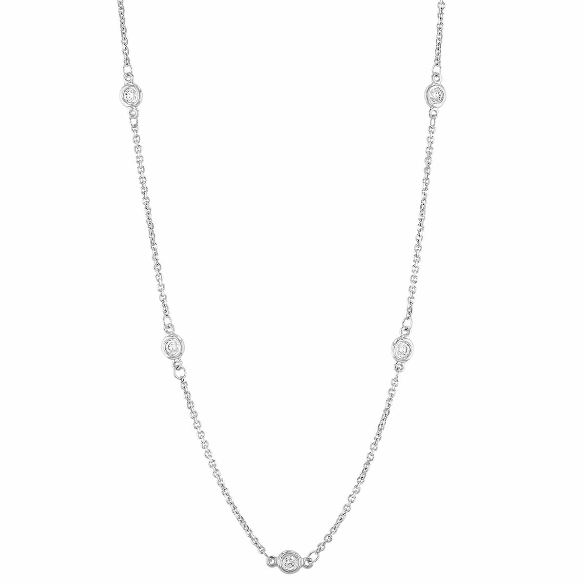Diamond 12 Stone Bezel Set Station by Yard Necklace in White Gold