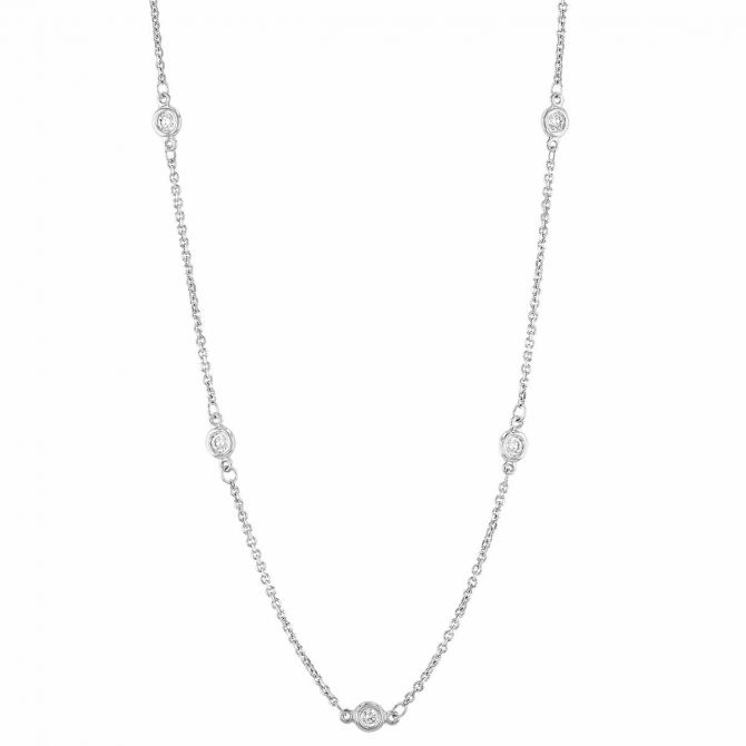 Diamond 12 Stone Bezel Set Station by Yard Necklace in White Gold