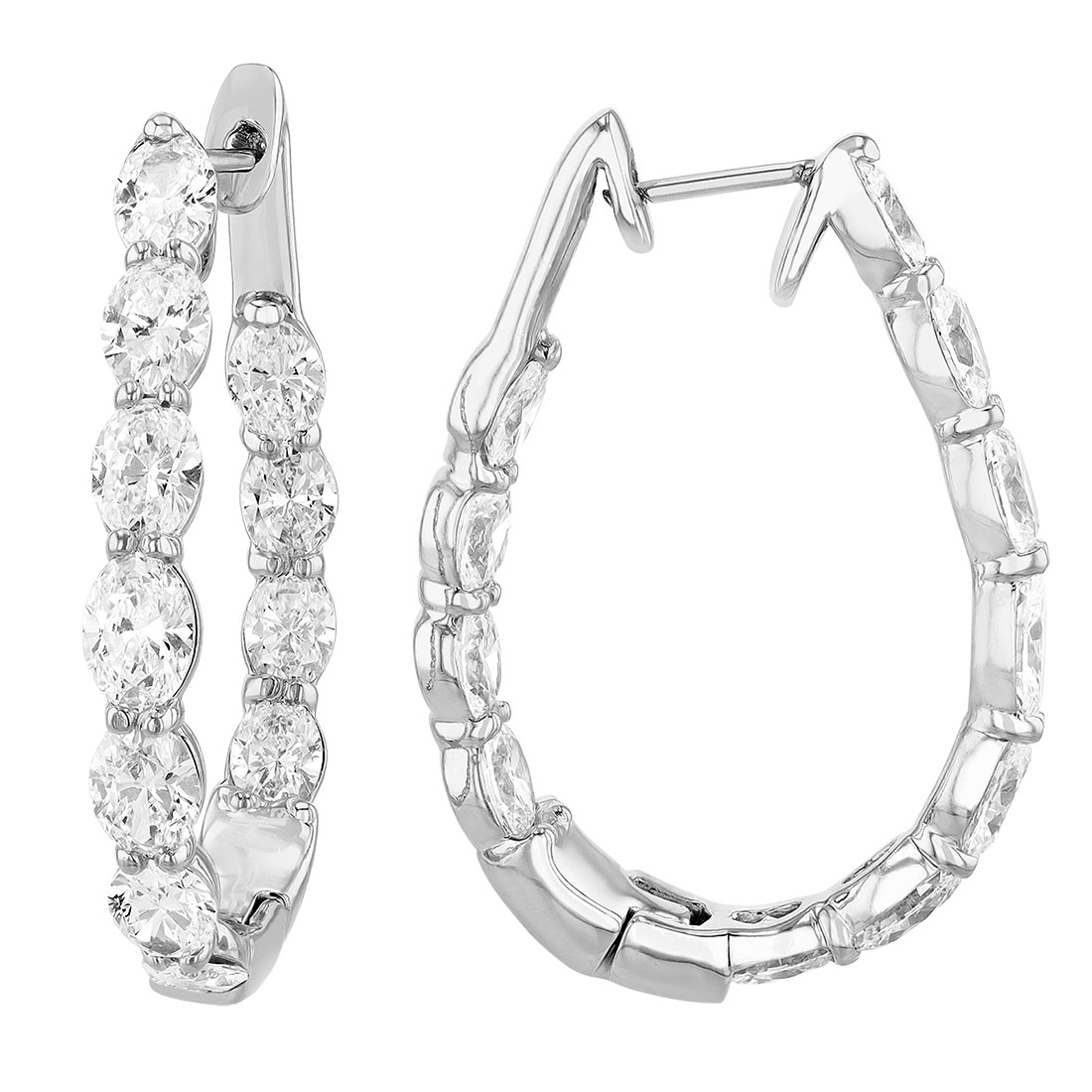 J.B. Star Oval Diamond Inside Out Hoop Earrings in Platinum, 7.37 cttw
