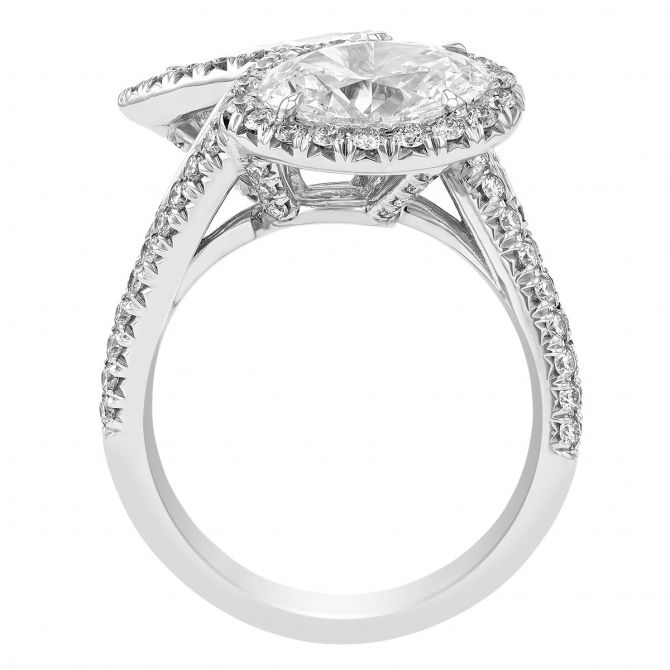 J.B. Star Twogether Oval & Pear Shaped Diamond Halo Bypass Ring in Platinum