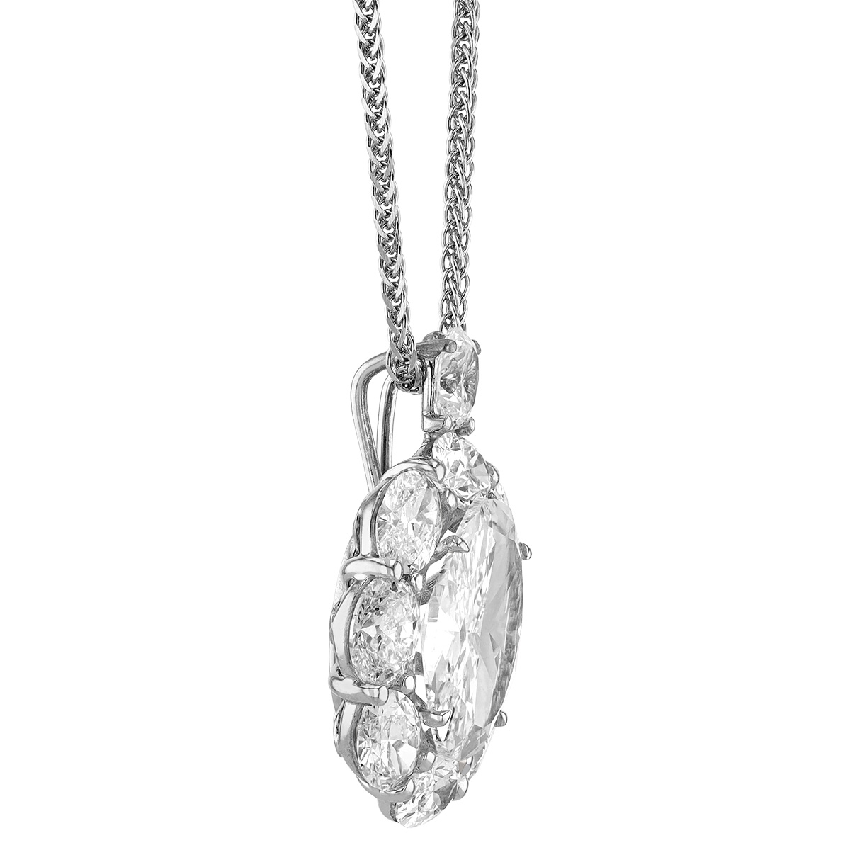 J.B. Star Oval Diamond Halo Pendant in Platinum, 18