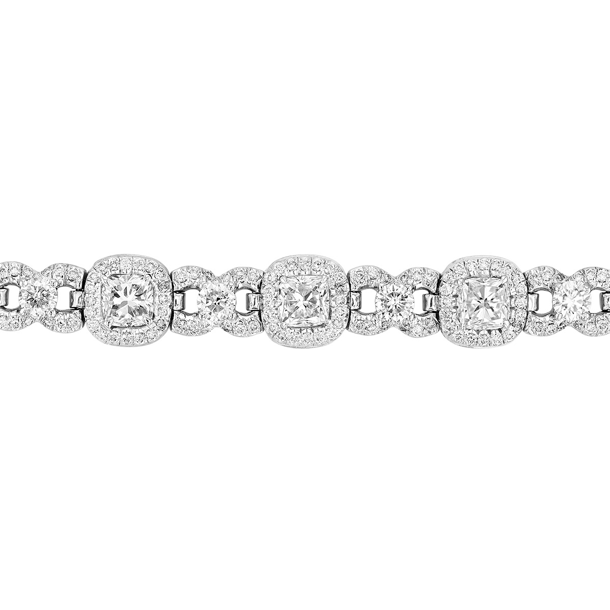 J.B. Star Cushion Diamond Halo & Pavé Link Bracelet in Platinum, 7