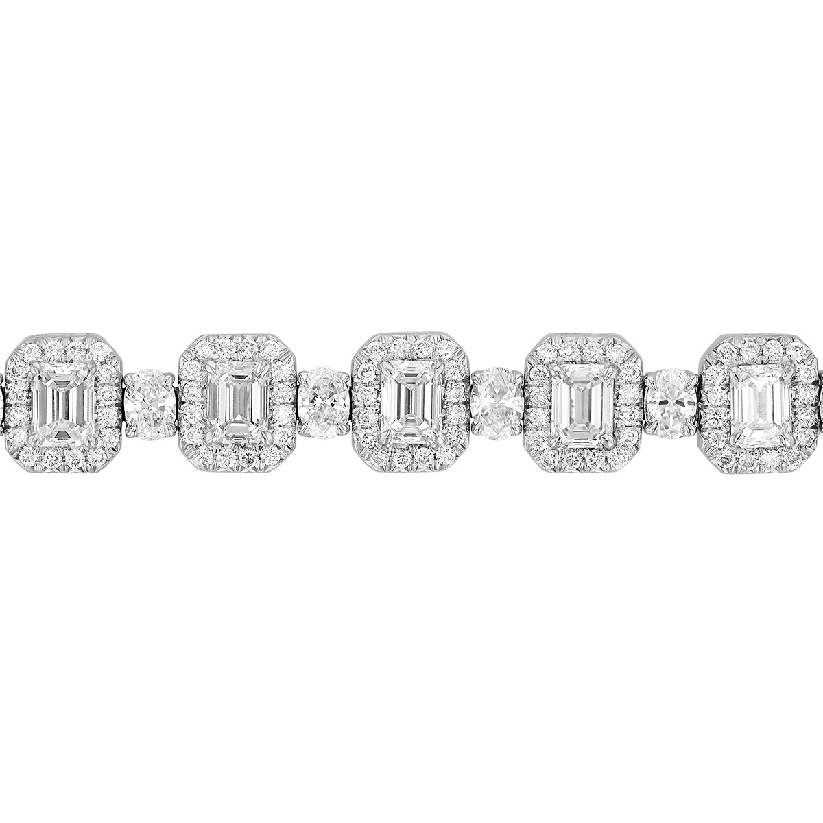 J.B. Star Emerald Cut & Oval Diamond Halo Bracelet in Platinum, 6.5