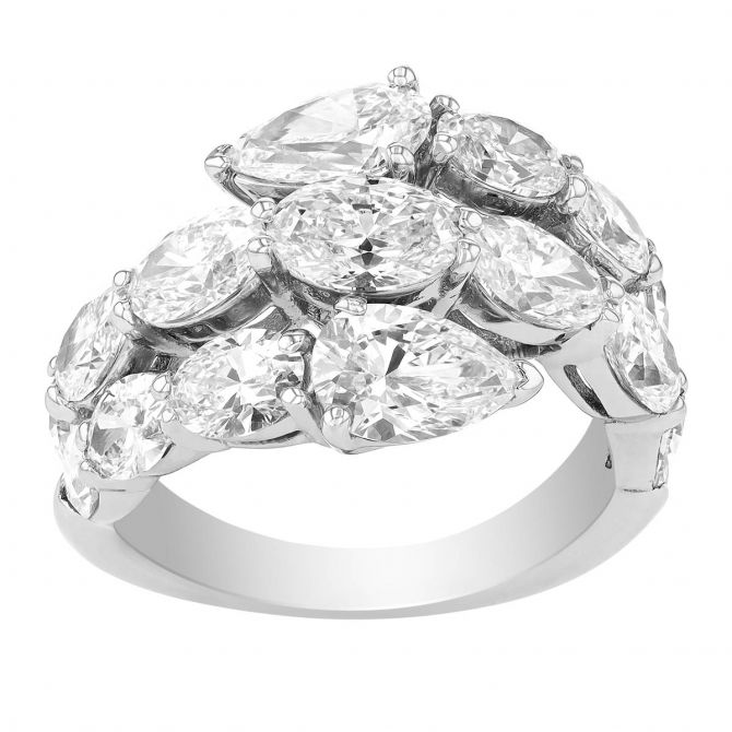 J.B. Star Oval & Pear Shaped Diamond 3 Row Wrap Ring in Platinum