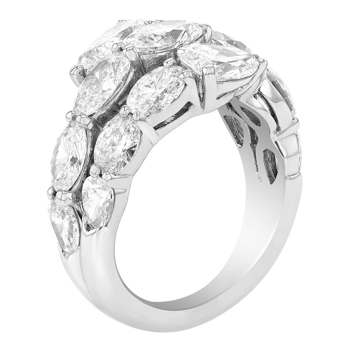 J.B. Star Oval & Pear Shaped Diamond 3 Row Wrap Ring in Platinum