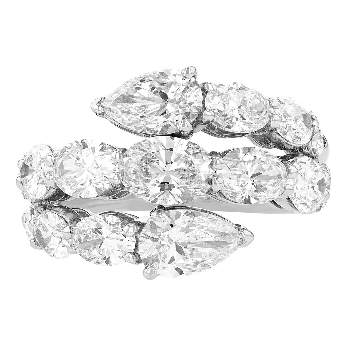 J.B. Star Oval & Pear Shaped Diamond 3 Row Wrap Ring in Platinum
