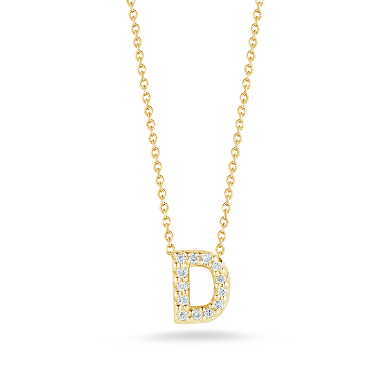 Roberto Coin Tiny Treasures Love Letter Diamond Initial Necklaces in Yellow Gold