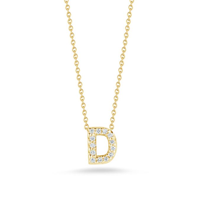 Roberto Coin Tiny Treasures Love Letter Diamond Initial Necklaces in Yellow Gold