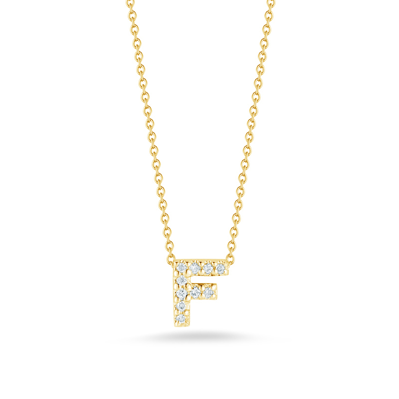 Roberto Coin Tiny Treasures Love Letter Diamond Initial Necklaces in Yellow Gold