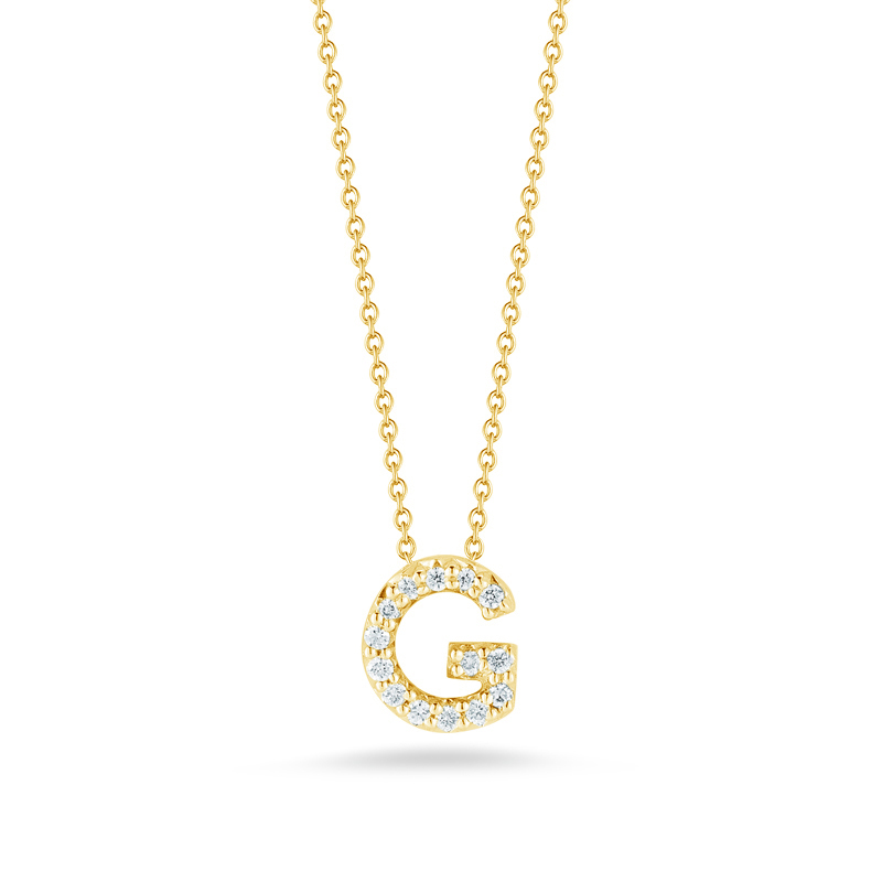 Roberto Coin Tiny Treasures Love Letter Diamond Initial Necklaces in Yellow Gold