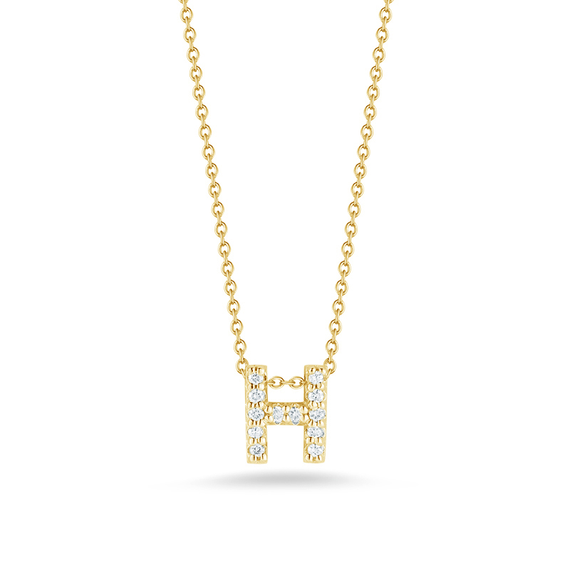 Roberto Coin Tiny Treasures Love Letter Diamond Initial Necklaces in Yellow Gold