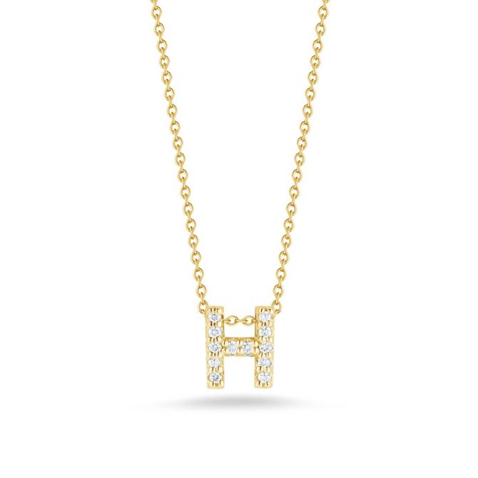 Roberto Coin Tiny Treasures Love Letter Diamond Initial Necklaces in Yellow Gold