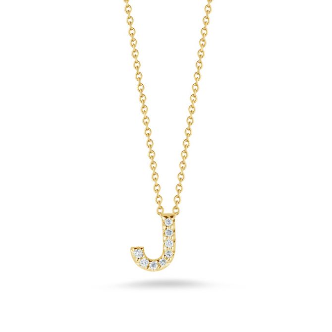 Roberto Coin Tiny Treasures Love Letter Diamond Initial Necklaces in Yellow Gold