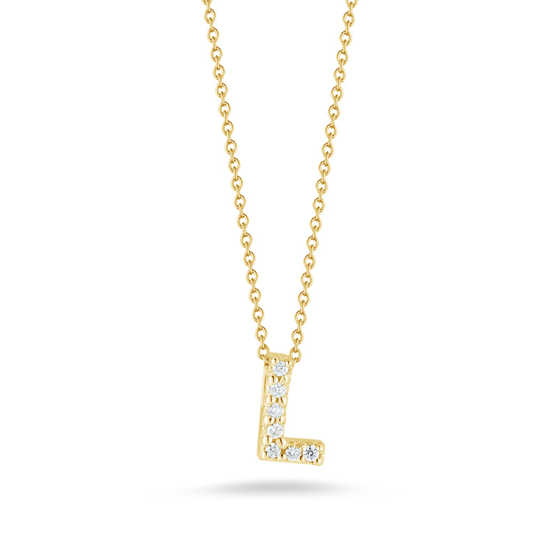 Roberto Coin Tiny Treasures Love Letter Diamond Initial Necklaces in Yellow Gold