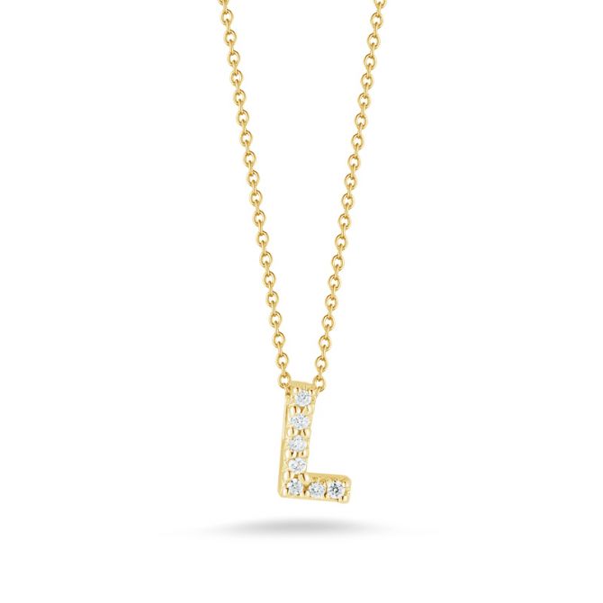 Roberto Coin Tiny Treasures Love Letter Diamond Initial Necklaces in Yellow Gold