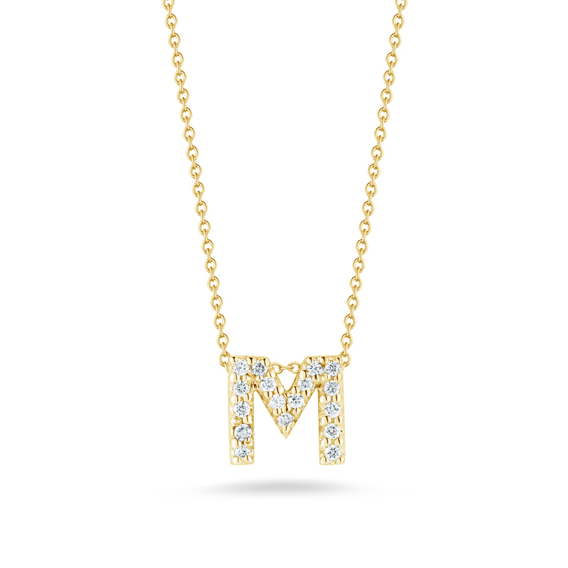 Roberto Coin Tiny Treasures Love Letter Diamond Initial Necklaces in Yellow Gold