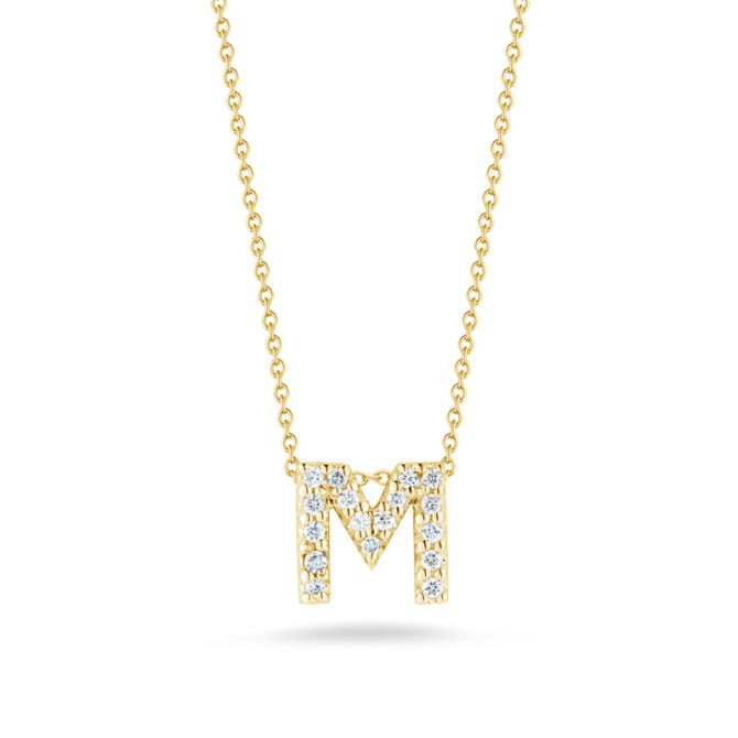 Roberto Coin Tiny Treasures Love Letter Diamond Initial Necklaces in Yellow Gold