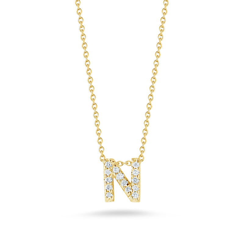 Roberto Coin Tiny Treasures Love Letter Diamond Initial Necklaces in Yellow Gold