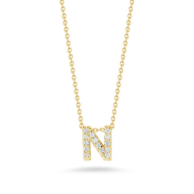 Roberto Coin Tiny Treasures Love Letter Diamond Initial Necklaces in Yellow Gold