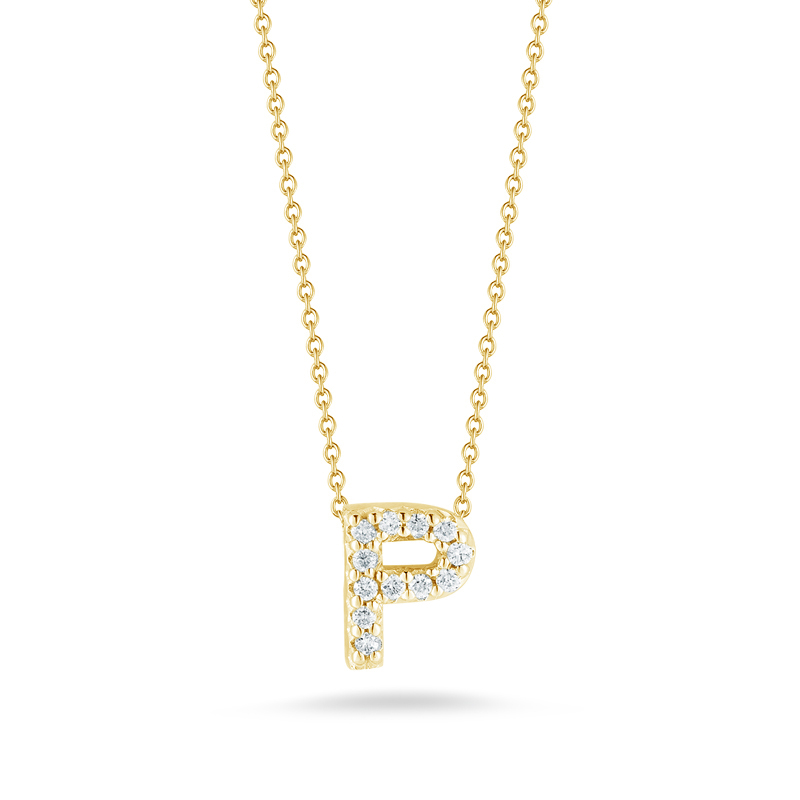 Roberto Coin Tiny Treasures Love Letter Diamond Initial Necklaces in Yellow Gold