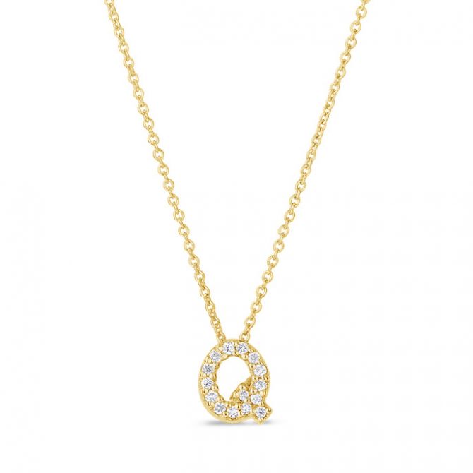 Roberto Coin Tiny Treasures Love Letter Diamond Initial Necklaces in Yellow Gold