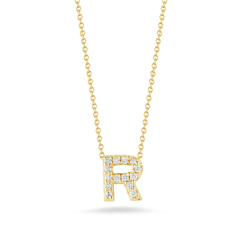 Roberto Coin Tiny Treasures Love Letter Diamond Initial Necklaces in Yellow Gold