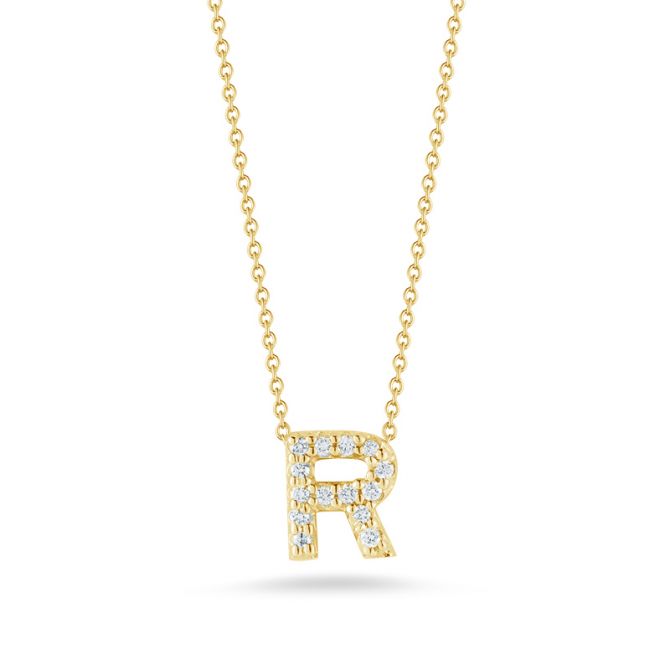 Roberto Coin Tiny Treasures Love Letter Diamond Initial Necklaces in Yellow Gold