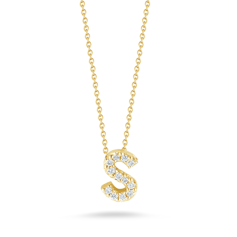 Roberto Coin Tiny Treasures Love Letter Diamond Initial Necklaces in Yellow Gold