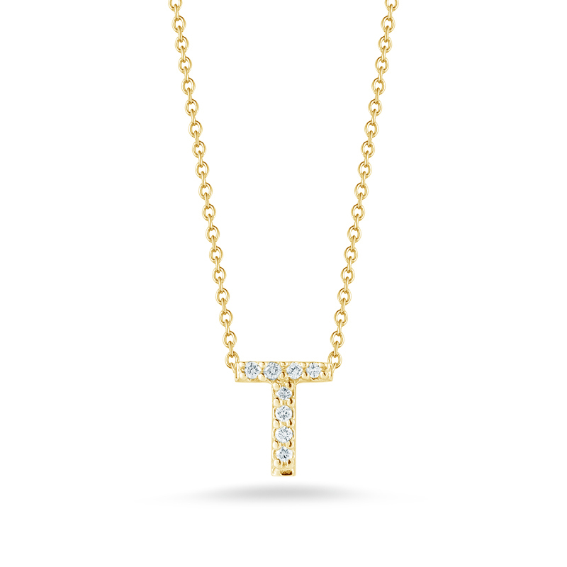 Roberto Coin Tiny Treasures Love Letter Diamond Initial Necklaces in Yellow Gold