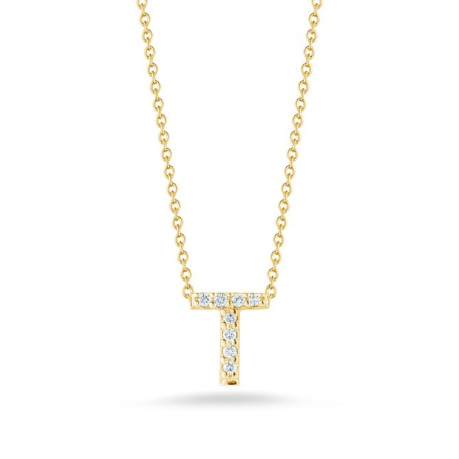 Roberto Coin Tiny Treasures Love Letter Diamond Initial Necklaces in Yellow Gold