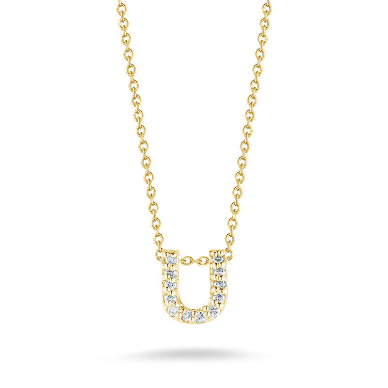 Roberto Coin Tiny Treasures Love Letter Diamond Initial Necklaces in Yellow Gold