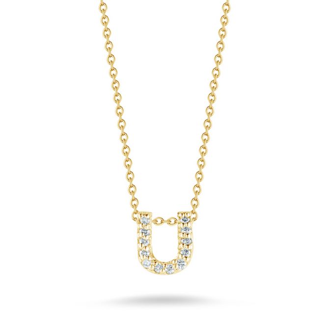 Roberto Coin Tiny Treasures Love Letter Diamond Initial Necklaces in Yellow Gold